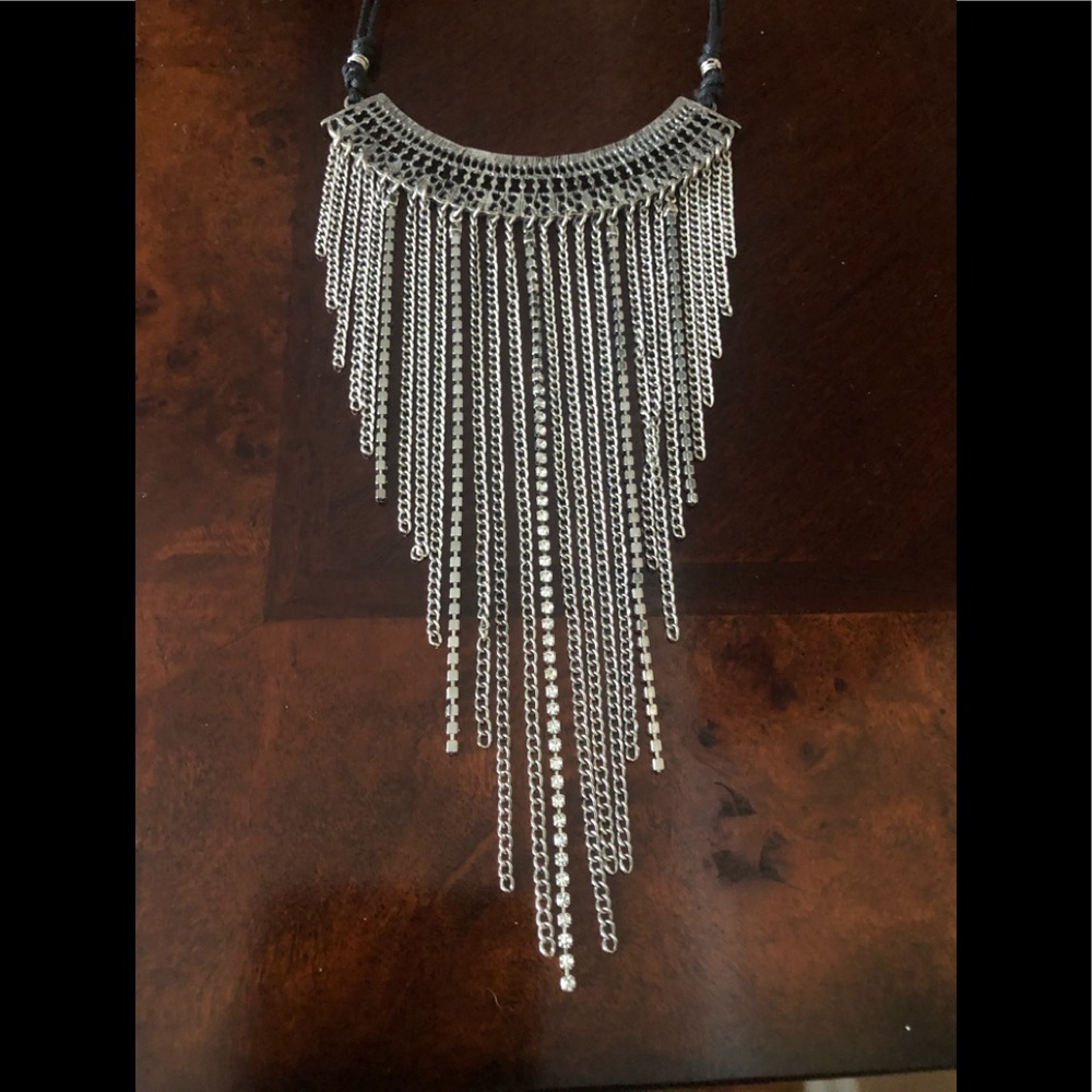 Arizona Jean Company Silver Fringe Statement Necklace